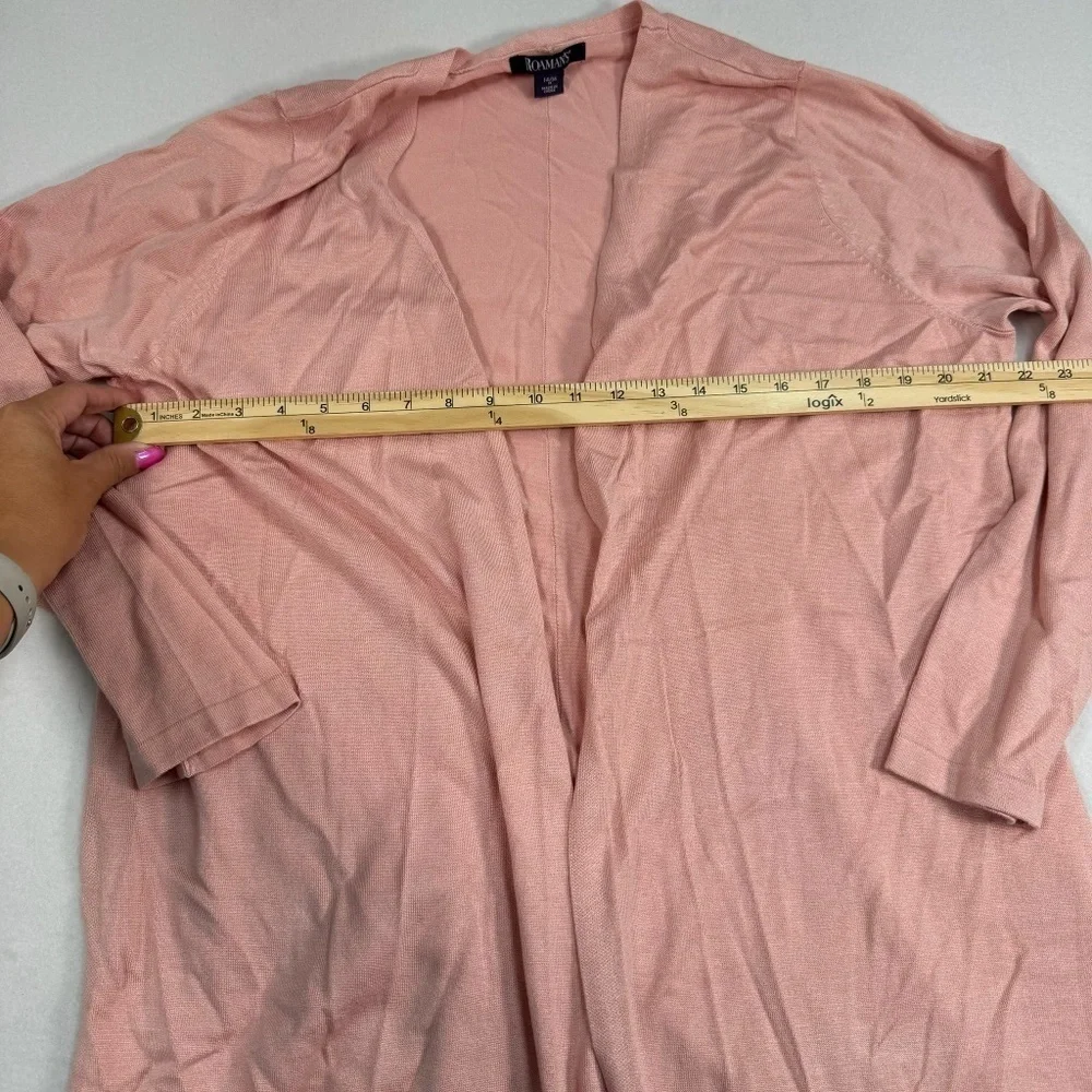 Roamans Open Front Long Cardigan Womens Size 14/16 Pink Long Sleeve Slits